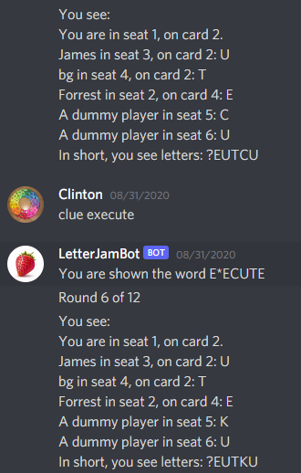A Screnshot of Discord Letter Jam Bot
